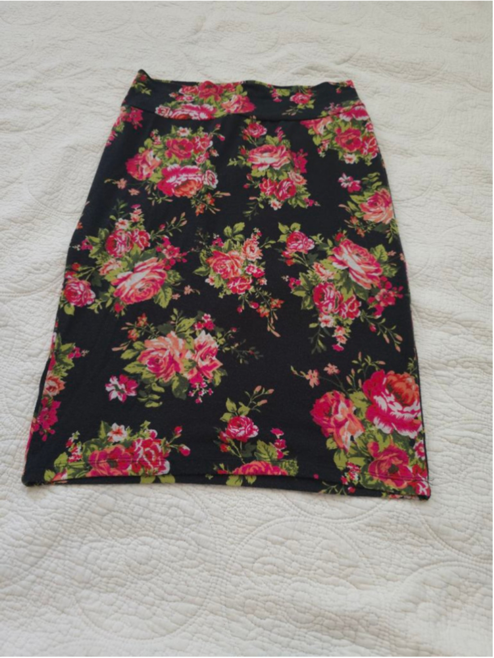 Womens 2000's Twee Black Pink Floral Pencil Skirt Midi Mini Stretch Office Siren
